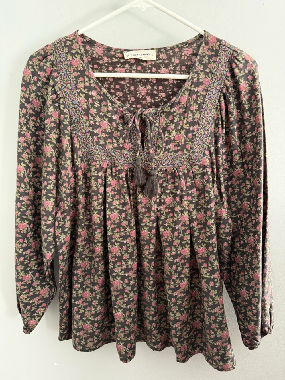 LUCKY BRAND Women’s Long Sleeve Mix Print Peasant Blouse-Black Multi-Size Small - Picture 3 of 12